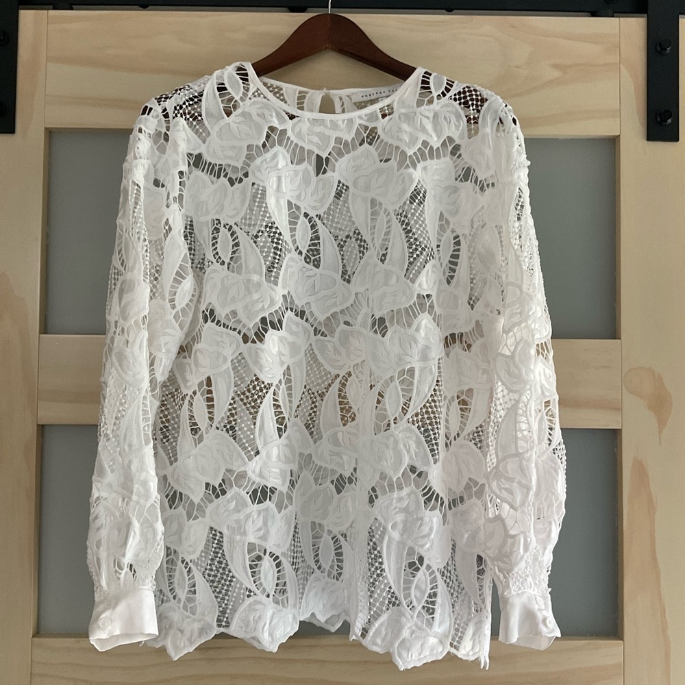 Endless Rose White Lace Long Sleeve Blouse Medium Sheer Floral Top Romantic